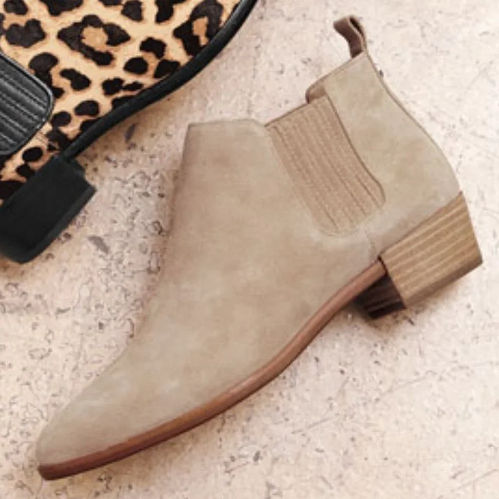 Michael Kors Shaw Suede Ankle Boots tan khaki taupe leather low block heel 7